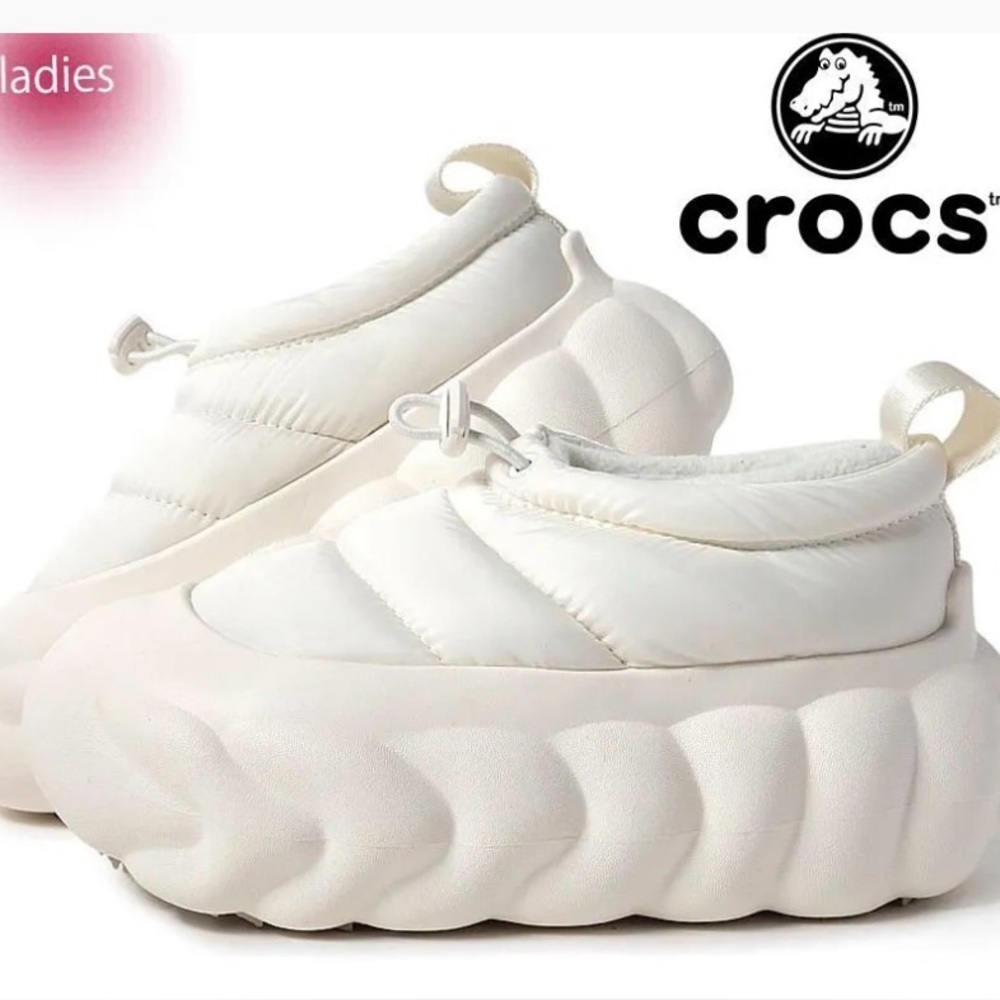 CROCS Quilted Puffy Slip-On Sneakers in White